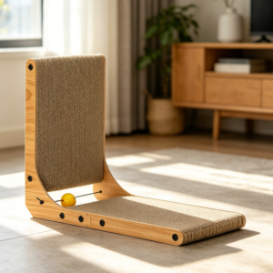 L-Shape Wall Mounted Corrugated Cat Scratcher with Ball Toy