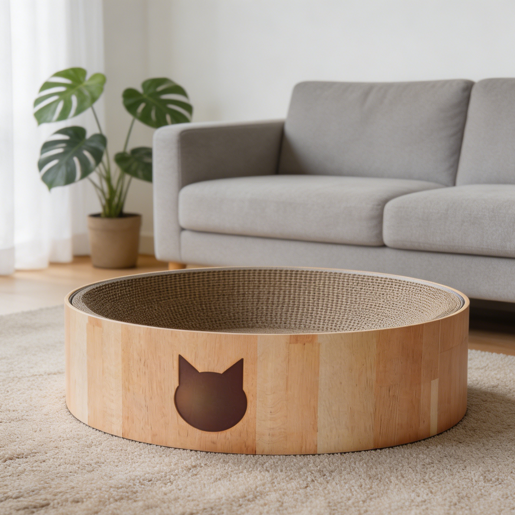 XL Oval Corrugated Cat Scratcher Bowl Bed - Image 2