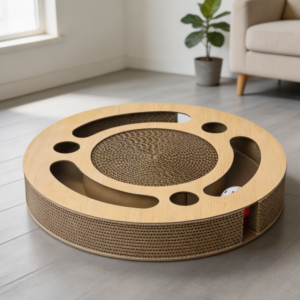 13" Round Corrugated Cat Scratch Board with Ball Track