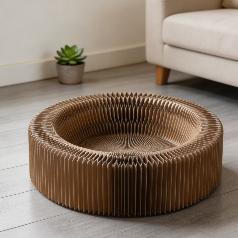 Collapsible Round Corrugated Cat Scratcher Lounge Bed - Image 2