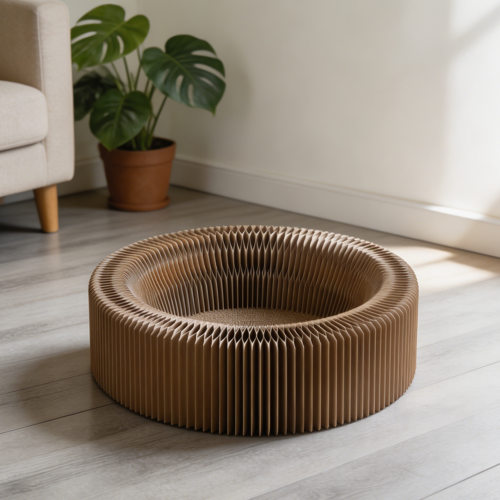Collapsible Round Corrugated Cat Scratcher Lounge Bed