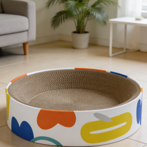 2-in-1 Oval Corrugated Cat Scratching Pad Bowl