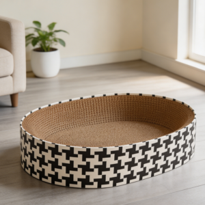2-in-1 Round Corrugated Cat Scratcher Bed Bowl