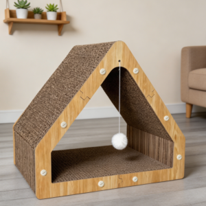 Corrugated Cat Scratcher House with Hanging Ball