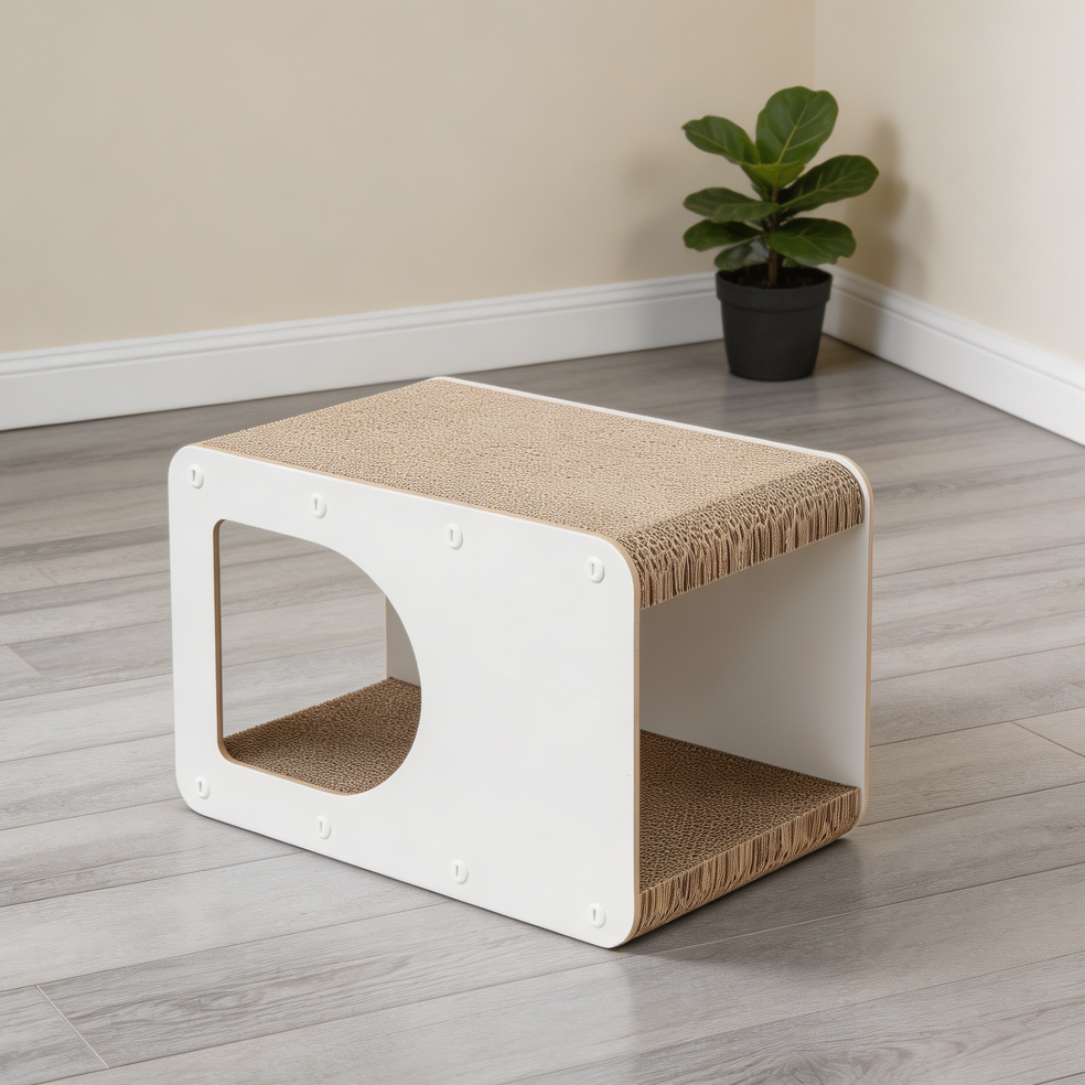 17" White Corrugated Cat Scratcher House - Image 2