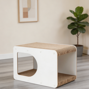 17" White Corrugated Cat Scratcher House