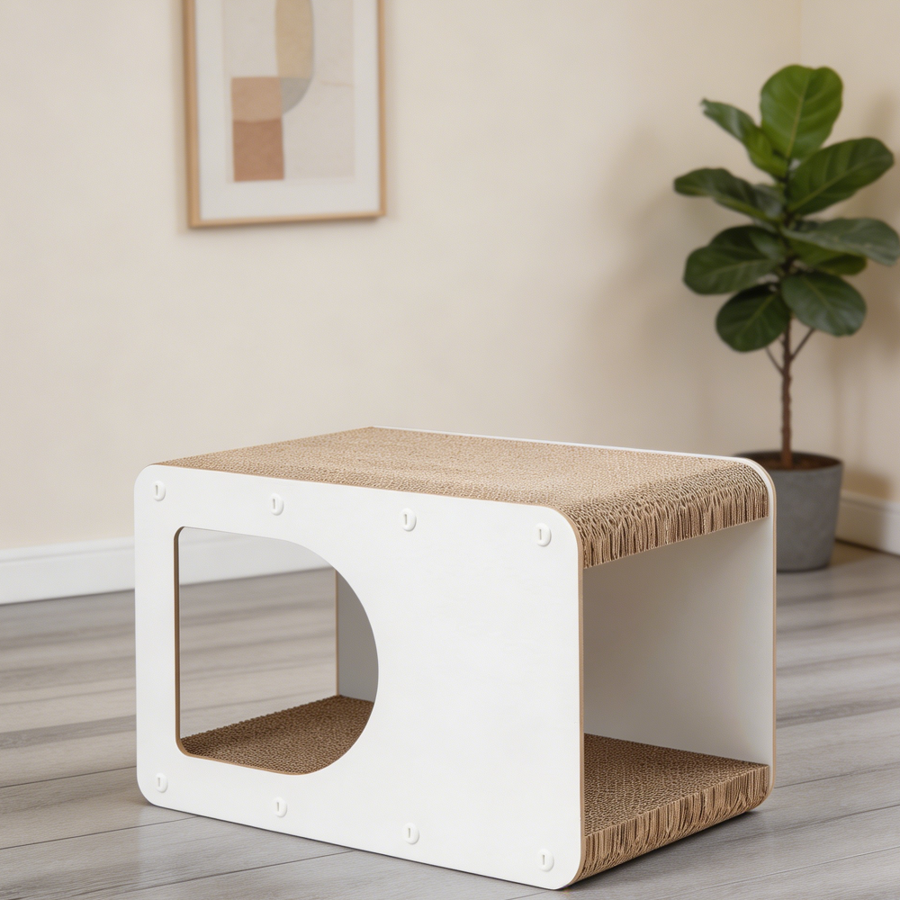 17" White Corrugated Cat Scratcher House