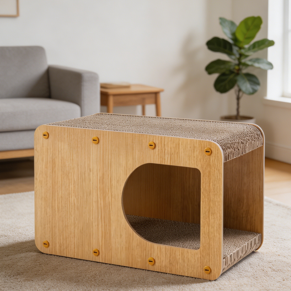 17" Brown Corrugated Cat Scratcher House - Image 2