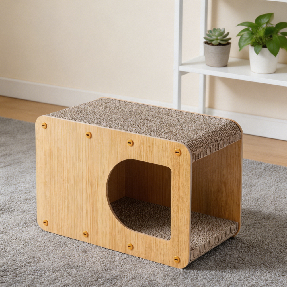 17" Brown Corrugated Cat Scratcher House